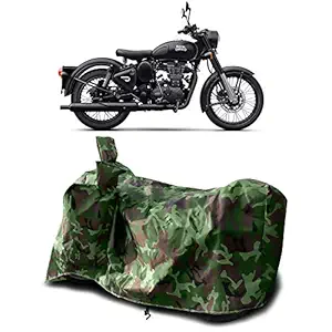 Cover Lab - Royal Enfield 500 New BS6 Water Resistant - Dust Proof - Full Bike Scooty Two Wheeler Body Cover for Royal Enfield 500 (Green Multijungle)