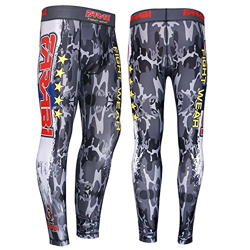 Farabi compression trouser MMA base layer fitness tight skin sports pants with groin guard (Camo, X-Large)