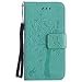 Produktbild Leder Hülle für iPhone 5 5S 5G,Brieftasche Hülle für iPhone SE,iPhone 5 5S 5SE Hülle Flip Case Wallet,Fanryn Retro Elegant Butterfly Schmetterling Baum Katze Muster Prägung PU Leder Ledercase Schutzhülle Handy Lanyard Strap Flip Tasche Wallet Case Cover Schutzhülle Etui Tasche Handytasche Hülle Standfunktion mit Kartenfächer Silikon Rückseite Cover für Apple iPhone 5 5S 5SE - Grün