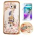 Produktbild ISENPENK Samsung Galaxy S7 edge Hülle Silikon Transparent Ultra Slim Soft TPU Pattern Schutzhülle 3D Bling Glitzer Strass Durchsichtig Weichem Silicone Thin Clear Handyhülle Butterfly Blume Kristall Diamant Glänzend Stoßdämpfend Spiegel Schutz Crystal Tasche Etui Bumper mit Diamant Ring Halter Ständer Standfunktion Wasserdicht Shockproof protection Case für Samsung Galaxy S7 edge(2016) 5.5Zoll-[pfau stehend lila]+Panzerglas Folie/Display foile/schutzfolie