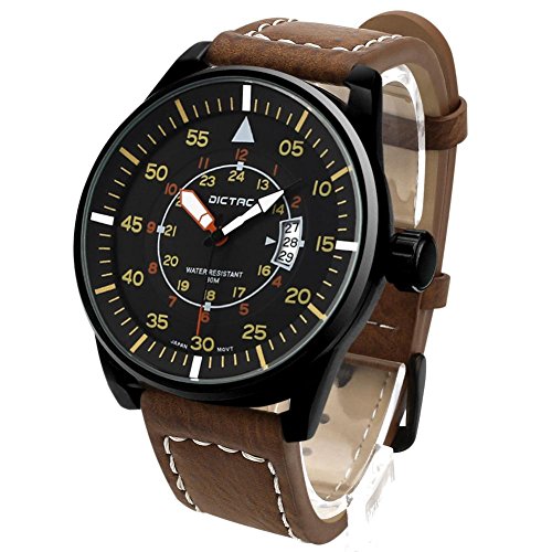 Dictac Herrenuhr Quarz-Uhrwerk Bewegungsuhr mit Lederband Herren Armbanduhr Wasserdicht Braun/Schwarz (Braun) Dictac Herrenuhr Quarz-Uhrwerk Bewegungsuhr mit Lederband Herren Armbanduhr Wasserdicht Braun/Schwarz (Braun)
