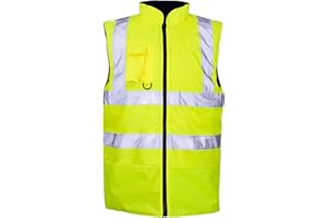 VAGILE Hi Viz Bodywarmer Reversible Fleece Lined High Visibility Gilet, Waterproof Padded Jacket, Safety Workwear, Security Wear, Quilted Hi-Vis Body Warmer for Men, Women, Unisex, Windproof, Warm Waistcoa