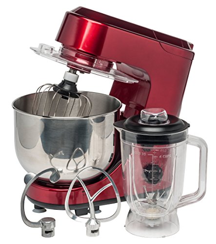 MEDION MD 14610 Küchenmaschine, 600 Watt, 4 Liter edelstahl Rührschüssel, 1 L Mixer Aufsatz, 6 Rühr- und Knetstufen, rot - 3