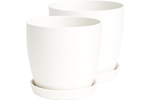 Home Garden Ornaments Plant Pots Indoor, Set of 2 with Saucers,6 Pastel Colours, Indoor Plant Pot, 8 Sizes (White, 12cm / 4.7 inch)