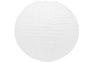 CAROUSEL HOME GIFTS 50cm Round White Paper Light Shade Lantern | Classic Bamboo Style Ribbed Paper Lampshade | Large Circle Ceiling Lightshade
