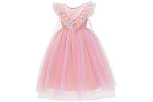 Lito Angels Disfraz de Princesa Unicornio con Aro de Pelo de Cuerno para Niñas, Vestido de Tul Arcoiris para Fiesta de Cumpleaños, Talla 2-10 años, Azul