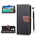 Produktbild Handyhülle Motorola Moto G6 Play Hülle Case Blatt Muster PU Leder Tasche Flip Case Cover Silikon Schutzhülle Handytasche Skin Ständer Klapphülle Schale Bumper Magnetverschluss Ledertasche-Schwarz