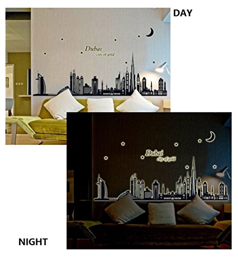 Fluorescent Wall Sticker Wallpapers für Schlafzimmer Wohnzimmer Abnehmbare Home Decal Vinyl Art Decor DIY Dekoration (Dubai City) - 4