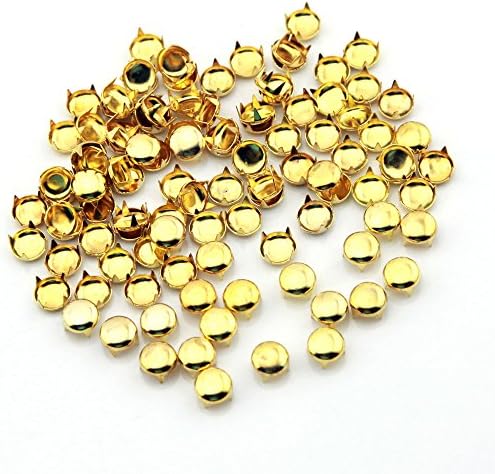Owfeel 100pcs Round DIY Metal Studs 4 Prongs Spots Nailheads Spikes for Bag Shoes Jeans Bracelet Gold (10mm)