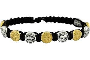 VENERARE Woven Bracelet with 10 Saint Benedict Medal Beads | Great Catholic Gift for First Communion and Confirmation | Adjustable for Comfortable Fit | Stylish Religious Accessory