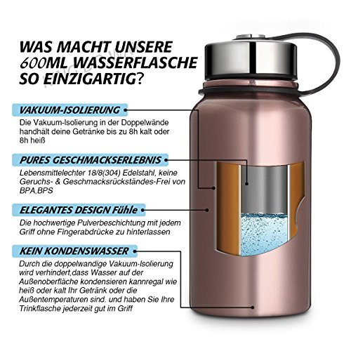 KING DO WAY 600ml Trinkflasche Weithals Thermosflasche mit Doppelwandig 18/8 Edelstahl & Anti rutsch Beschichtung | Wasserflasche Auslaufsichere Vakuum-isolierte | Premium Sportflasche – BPA Frei | Ideal für Arbeit Lernen Sport Reise - 6