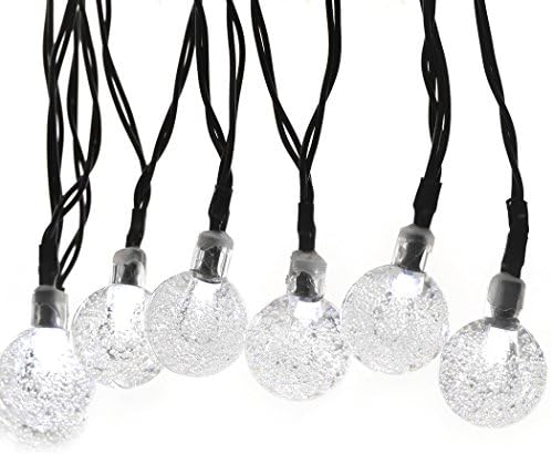 Solar Outdoor Christmas String Lights,20ft 30LED Fairy String Lights Bubble Crystal Ball Lights Decorative Lighting for Indoor Garden Wedding Patio Home Holiday Decorations, St.Patrick's Day (White)