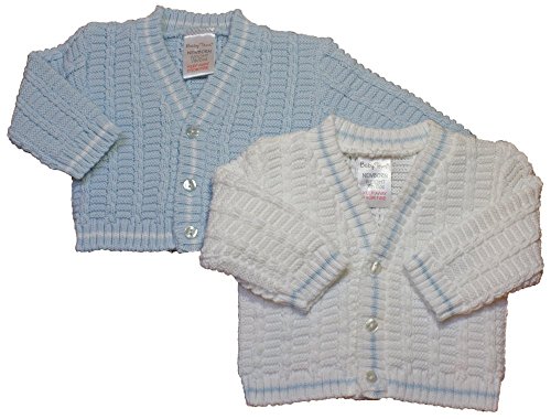 Baby boys cardigan heavier knit V neck blue white 3-6 MONTHS WHITE