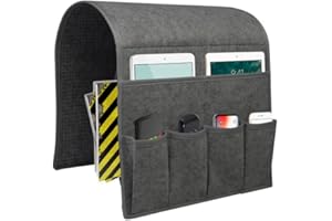 BLOOOK Nachttisch-Sofa-Armlehnen-Organizer mit 6 Taschen, Anti-Rutsch-Sessel, Aufbewahrungstasche, Fernbedienung, Halter für Liegestuhl, Couch für iPad, Magazin, TV-Fernbedienung (mittelgrau)