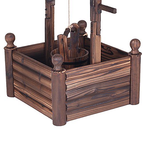 iKayaa Dekobrunnen Holzbrunnen Zierbrunnen Brunnen Gartenbrunnen aus Holz mit Dach - 7
