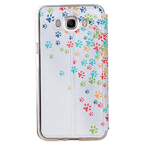 BeCool® – Handy Schutzhülle im Bookstyle mit Standfunktion, ohne Klappe für Samsung Galaxy J7 2016, mit S-View Fenster, durch das Sie alle Mitteilungen sehen können. Farbige Hundspuren - 2