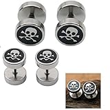  Hotrodspirit - Par de pendientes de calavera, diseño de calavera pirata, para hombre y mujer