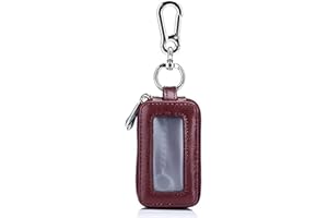 Guolich Car Key Chain Bag Double Zipper Leather Protection Key Coin Holder Keyring with Transparent Window for Car Key Remote Control