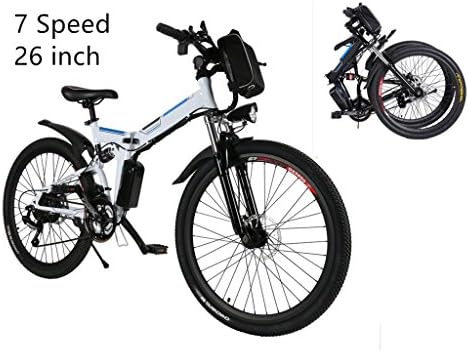 Befied Adult 26inch electric folding bike 25km/h, 7-speed mountain bike, Disc Suspension Fork, rear brake with bicycle light lithium battery (white)