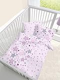 Renforce Baby Bettwäsche Sterne Stars rosa lila grau - Größe 40x60 + 100 x 135 cm - hergestellt in Deutschland