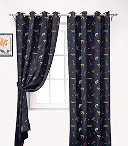 Ultimate Trends Premium Polyester Digital Printed Fancy Kids Room Grommet Curtains for Door, 8 feet, Pack of 2 Piece ,Black, (UTCR-1463_LF_C)
