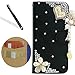 Handytasche für Huawei P8,Hülle für Huawei P8,Leeook Elegant Luxus Noble Schwarz Love Herz Perle Muster Entwurf 3D Bling Diamant Glitzer Rhinestone PU Leder Schutz Handyhülle Strass Klapp Flip Bookstyle Akku Wallet Case Folio PU-lederne Dünn Faux Kunstleder Diamant Bling Strass Protektiv Cover Tasche Glitter Kristall Crystal Matt Bunt Bumper mit Kartenfach Magnetverschlu und Ständer für Huawei P8 + 1 x Schwarze Eingabestift-Black Love Heart Pearl