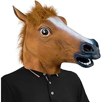 Paardenhoofdmasker, latex dierenhoofdmasker, nieuwigheid, paardenhoofd, cosplay, masker, volgelaatsmasker voor maskerade, Halloween, verkleedfeest ( bruin
