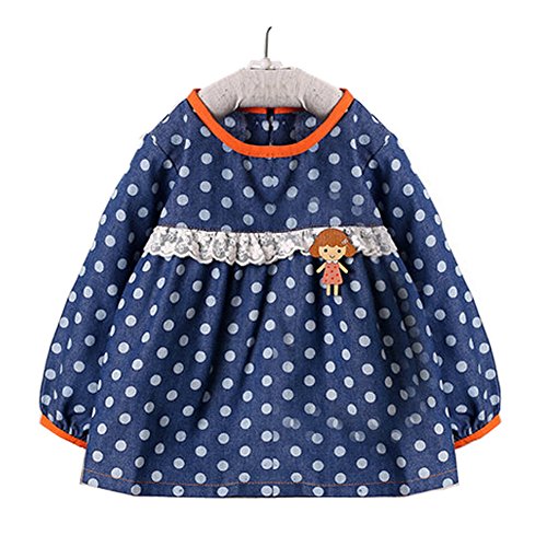 Baby Long-sleeves Bib Overalls Feeding Clothes Baby Bibs,Dot Blue