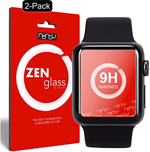 nandu I ZenGlass [2 Unidades] Protector de Vidrio Flexible Compatible con Apple Watch 3 42mm I Protector de Pantalla 9H I (más pequeño Que la Pantalla Curva)
