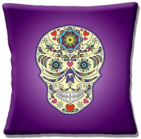 Vintage Retro Mexican Sugar Skull Day of the Dead Purple - 16" (40cm) Pillow Cushion Cover