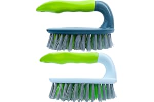 IB KOOT Scrubbing Brush Heavy Duty Hand Scrubber with Stiff Natural Fibers Bristles Comfortable Grip Ideal for Bathroom, Kitchen, Tiles, Garage, Narrow Spaces (1 Pack) Green