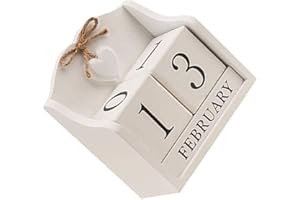 FOMIYES Di Legno Blocchi Calendario Calendario da Tavolo Calendario Perpetuo Mensile di Legno Cube Desktop Calendario Planner Photography Oggetti di Scena (Bianco)