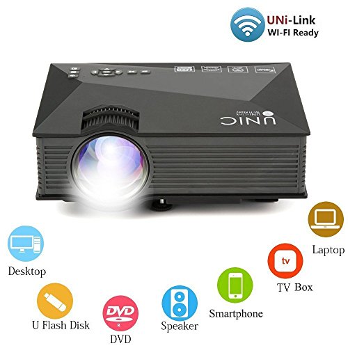 Full HD Proyector de WiFi, HuiHeng UC46 proyector de HD 1200 Lumenes Digital LCD 1080p WiFi Proyector de cine en casa con puerto USB / SD / AV / HDMI / VGA interfaz de Apple Android Airplay / Miracast / DLNA Conexion Inalambrica