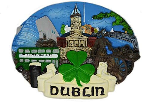 Ceramic Magnet With Collage Of Dublin And Shamrock Design