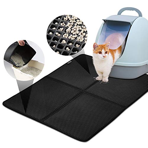 LOETAD Cat Litter Mat Litter Tray Mat Waterproof Foldable Double Layer Honeycomb Design in 80x65cm