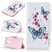Produktbild LG K8 Hülle Leder Flip Case Schmetterling Blumen Muster, LG K8 / K7 Lederhülle Protective Cover Ledertasche Handyhülle Wallet Brieftasche Tasche Schutzhülle mit Kartenfach Standfunktion, Weiß