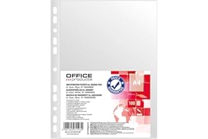 OFFICER PRODUCTS Products 21141415-90/100 Pieces/DIN A4/Grained Top Open Transparent Pockets Perforated Plastic Cover for Documents Papers Files Folder/PP/Transparent 50 Microns
