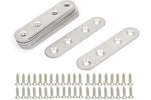 CYH Équerres Plate en Inox,10 pièces Pattes D'assemblage en métal, Supports de Fixation Droits Plats,Plaques Métalliques Supports D’angle Plats, avec 40 vis,pour Réparation Connexion Fixations Meubles