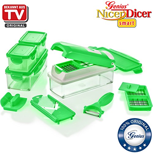 Genius Nicer Dicer Smart | Neon-Grün | 15 Teile | Alles-Schneider | Hobeln | Würfeln | Schneid-Gerät | TV-NEU