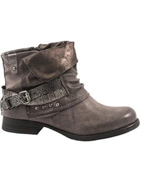 Elara Damen Biker Boots | Metallic Prints Schnallen | Nieten Stiefeletten Lederoptik | Gefüttert