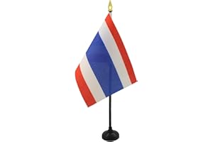 AZ FLAG - Tischflagge Thailand - 15x10 cm Goldene Splitze - Thailändische Tischfahne 10 x 15 Cm - Flaggen