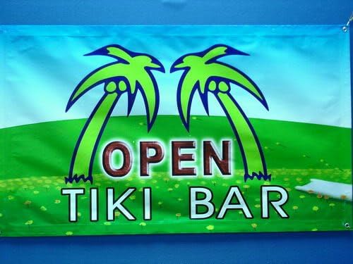 z179 OPEN Tiki Bar Plam Tree Pub Club Banner Shop Sign