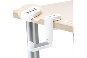 KIWIFOTOS Stojak na słuchawki z obrotowym wieszakiem na słuchawki o 360° + regulowanym zaciskiem sprężynowym, uchwyt na słuchawki do gier na biurko - z USB 3.0 x1 + USB 2.0 x3 - biały