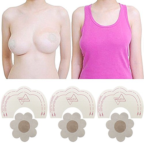 SHINEstyle Damen 10 Pcs Unsichtbares Klebeband Boob Bra Tape & 10 X Aufkleber Bra Einweg Nackt Farbe Nippel Sticker - 2