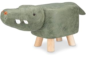 COZY NOXXIEZ NOXXIEZ Childrens Animal Foot Stool - Upholstered Ottoman Foot Rest and Chair for Bedroom, Padded Cushion Small Chair for Kids, Bedrooms, Living Spaces(Crocodile)