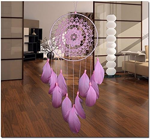 Catcher, Handmade White Dream Catchers Decor 1 Circle Traditional Circular Net Indian Feather Wedding Party Wall Hanging Ornament,Pink,2Pcs