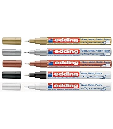 Edding 780 Glanzlack-Marker Fein – 5er Set Metallic-Farben, 0,8 Mm Spitze – Für Dunkles Papier, Glas, Metall & Kunststoff