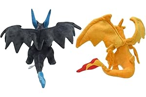 MayDee Dracaufeu Jouet en Peluche 25cm/9.8 Pouces, 2 Poupées en Peluche, Bleu, Jaune