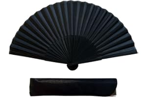 Teegxddy Składany wachlarz, 1 szt., jedwabne żeberka bambusowe, chiński wachlarz ręczny dla mężczyzn i kobiet, składany, na wesele, imprezę, pokaz (czarny)