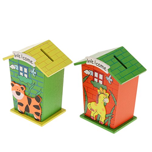 Holz Cartoon-Haus-Geldkasten Für Münzen Bargeld Kinder Sparschwein Neue Spar - 6